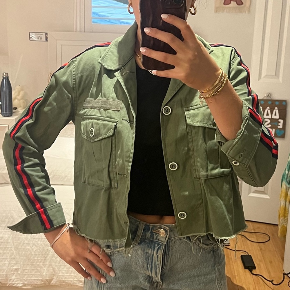 Pistola Denim Olive Green Jacket with Red and Blue Detail